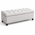 Panca Contenitore Tessuto Grigio Chiaro con Gambe in Legno