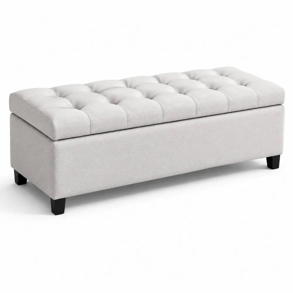 Panca Contenitore Tessuto Grigio Chiaro con Gambe in Legno