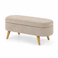 Panca ovale in poliestere beige con gambe in legno