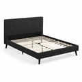 Letto matrimoniale in tessuto nero con doghe in legno 200x160 cm