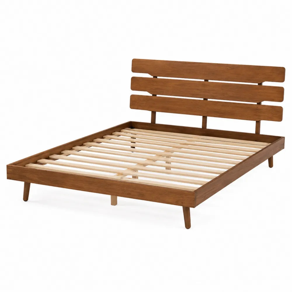 Letto matrimoniale in legno con testiera a doghe, 200x160 cm