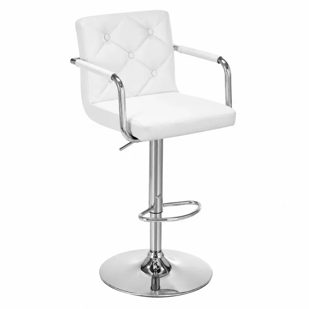 Sgabello in Similpelle Bianca con Base in Acciaio