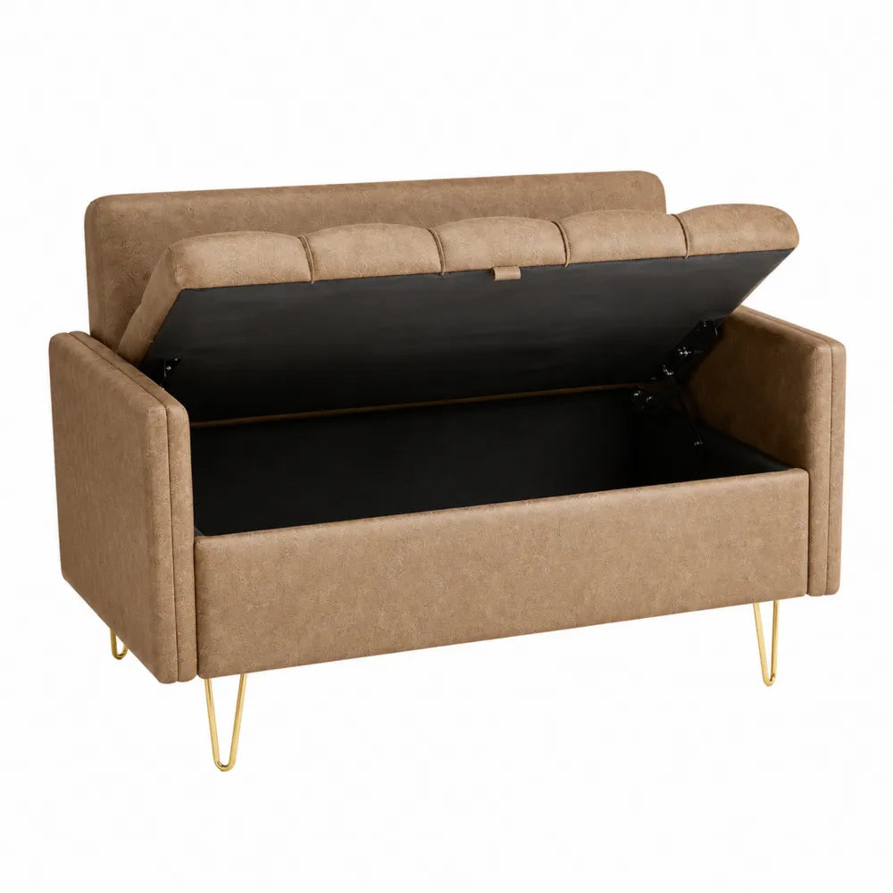 Divano Letto Contenitore in Legno e Poliestere Marrone