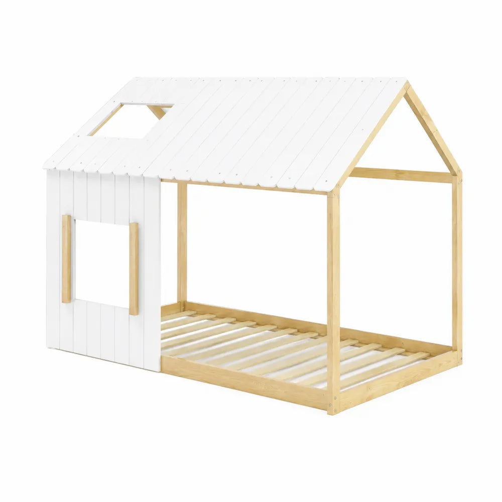 Letto per bambini a forma di casa in legno di pino Bianco/Naturale