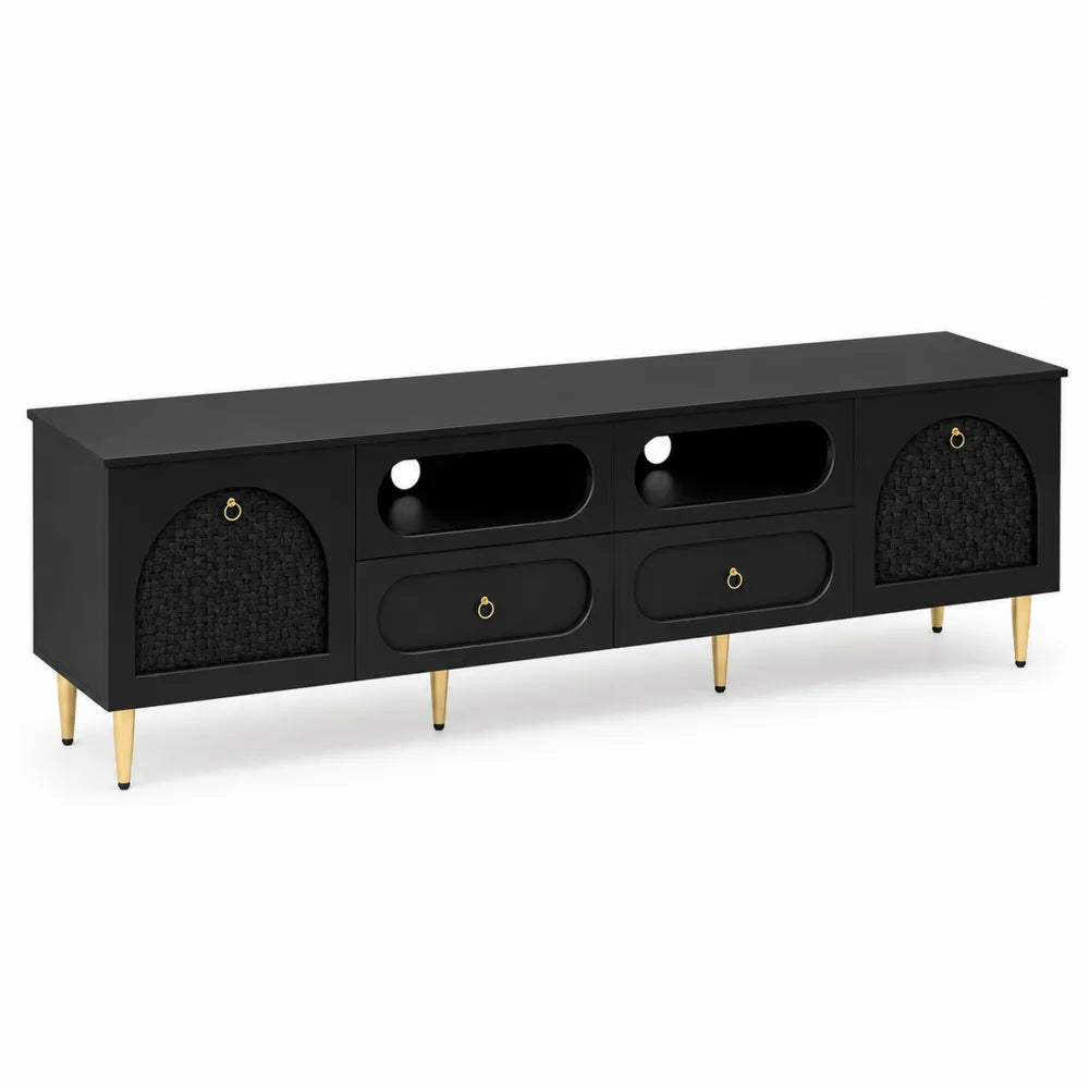 Mobile TV nero MDF e metallo con cassetti 180x40x45 cm