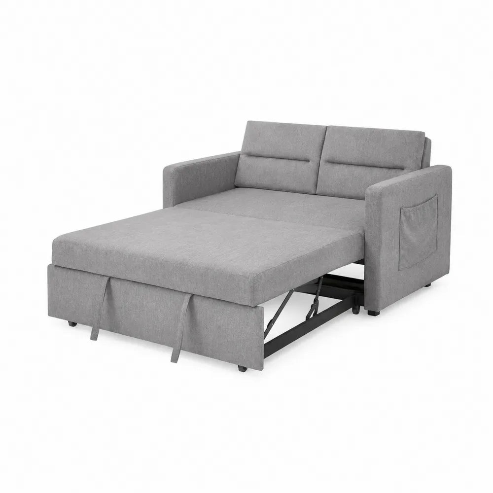 Divano Letto Componibile in Tessuto Grigio con Struttura in Metallo