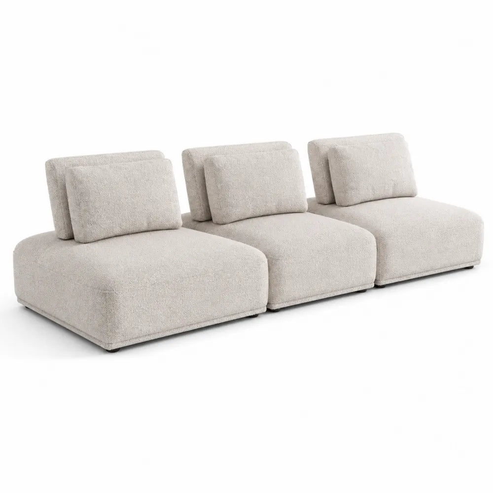 Divano modulare in tessuto bouclé beige 3 posti