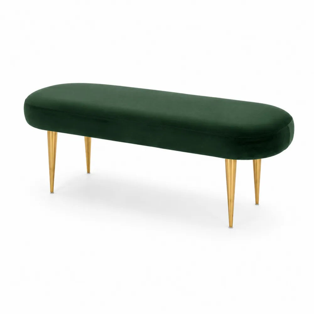 Panca in Velluto Verde con Gambe in Metallo Dorate