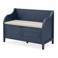 Cassapanca in legno blu con seduta in tessuto poliestere beige